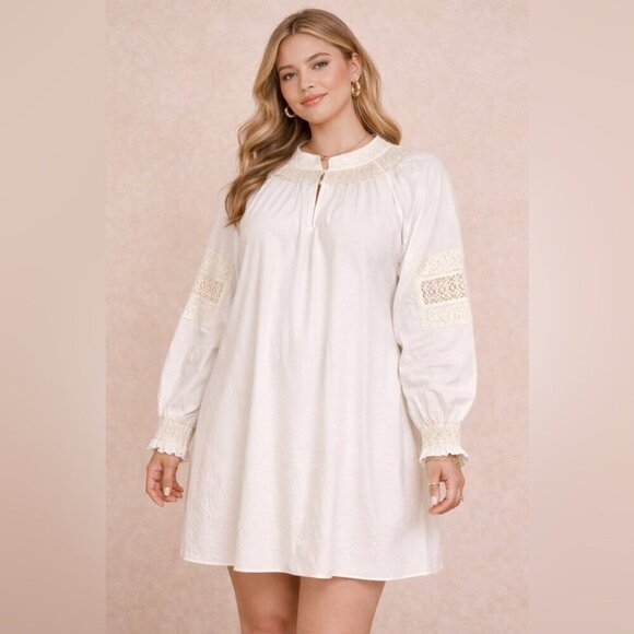 Tibi Dresses & Skirts - Tibi Anthropologie White Cotton Lace Embroidered Tunic Dress Boho Summer Casual